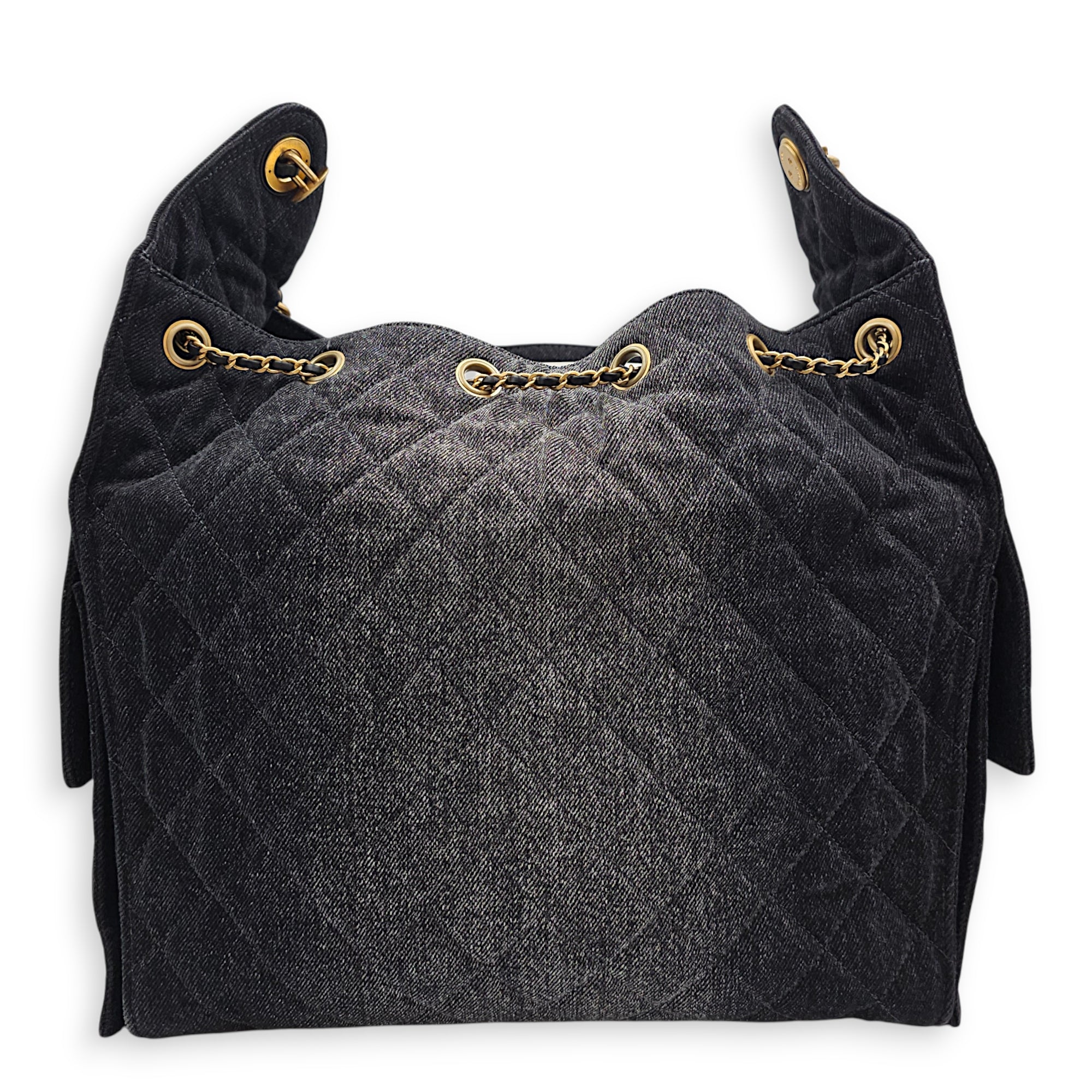 C25 Medium Black Shoulder Bag in Denim Gold hardware CL2606-22000 2