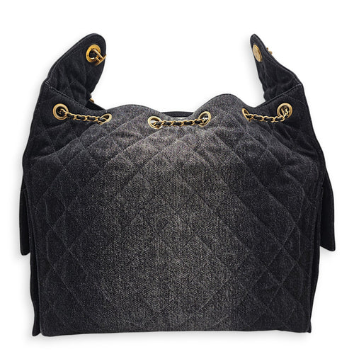 C25 Medium Black Shoulder Bag in Denim Gold hardware CL2606-22000 2