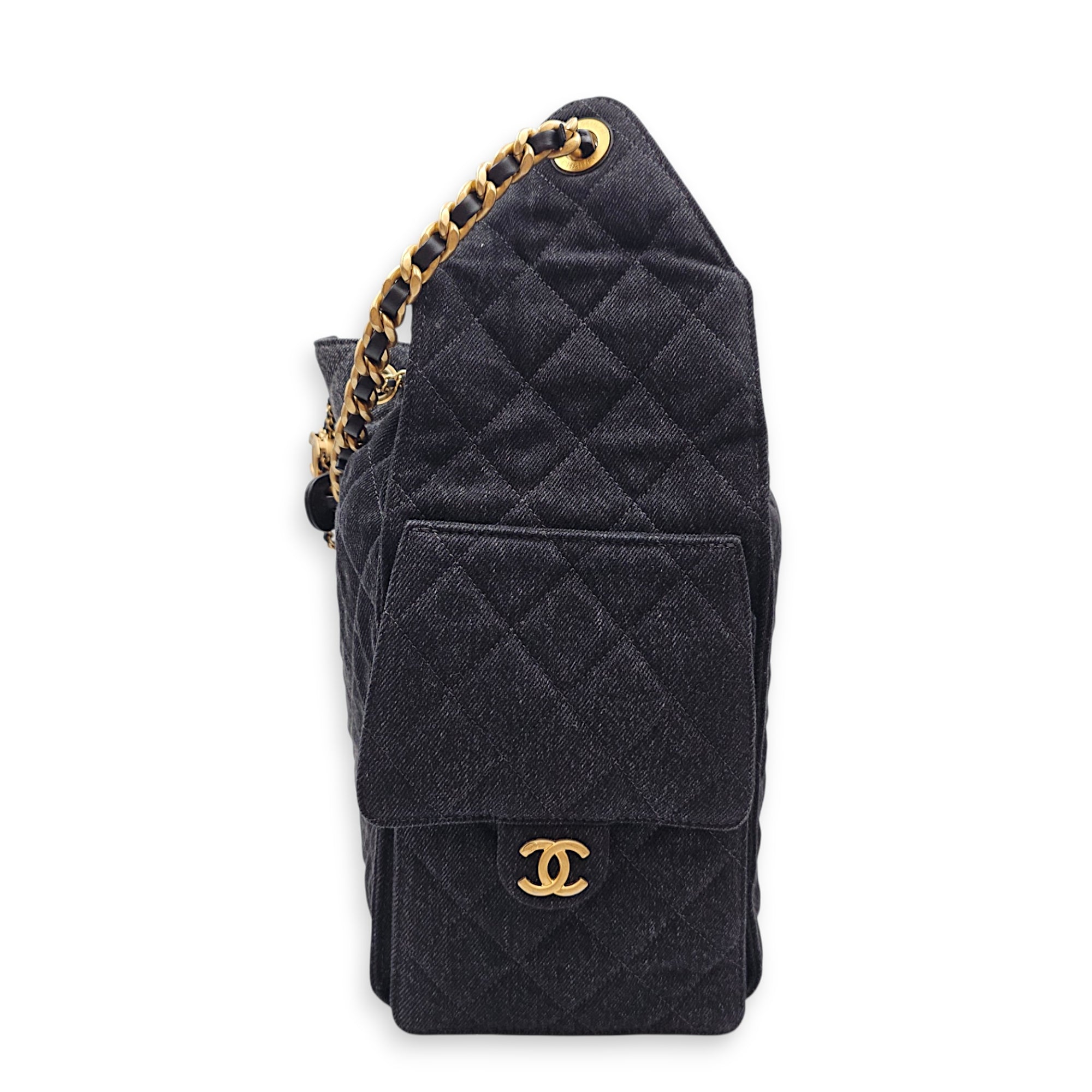 C25 Medium Black Shoulder Bag in Denim Gold hardware CL2606-22000 3