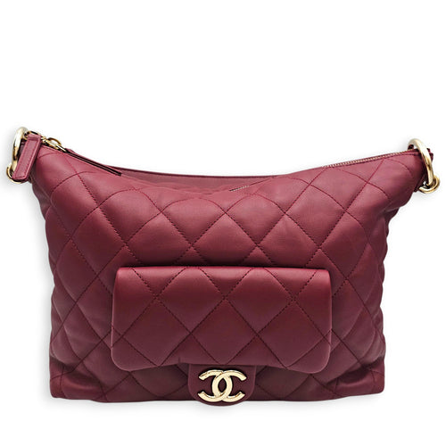 Pocket Hobo Maxi Red Shoulder Bag in Calfskin Gold hardware CL2606-22002 1