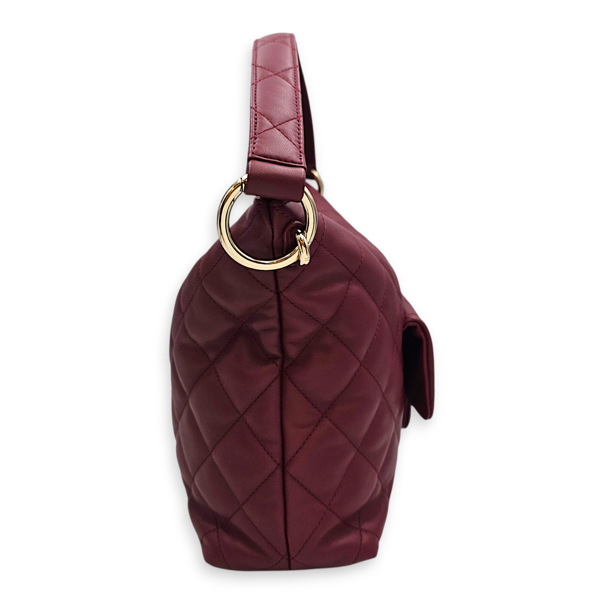 Pocket Hobo Maxi Red Shoulder Bag in Calfskin Gold hardware CL2606-22002 3