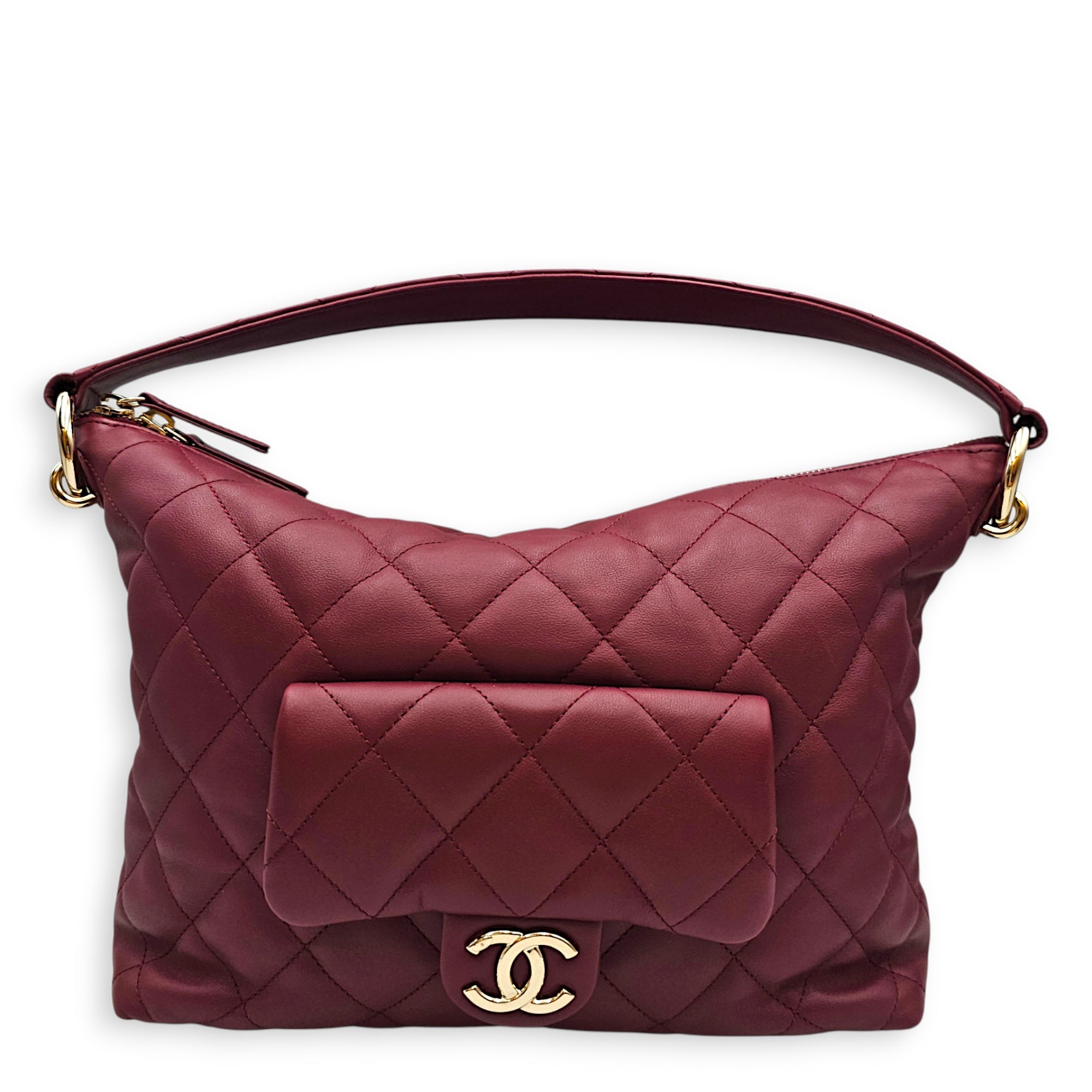 Pocket Hobo Maxi Red Shoulder Bag in Calfskin Gold hardware CL2606-22002 9