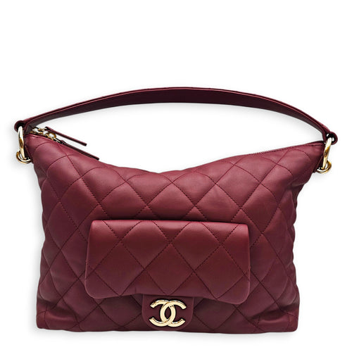 Pocket Hobo Maxi Red Shoulder Bag in Calfskin Gold hardware CL2606-22002 9