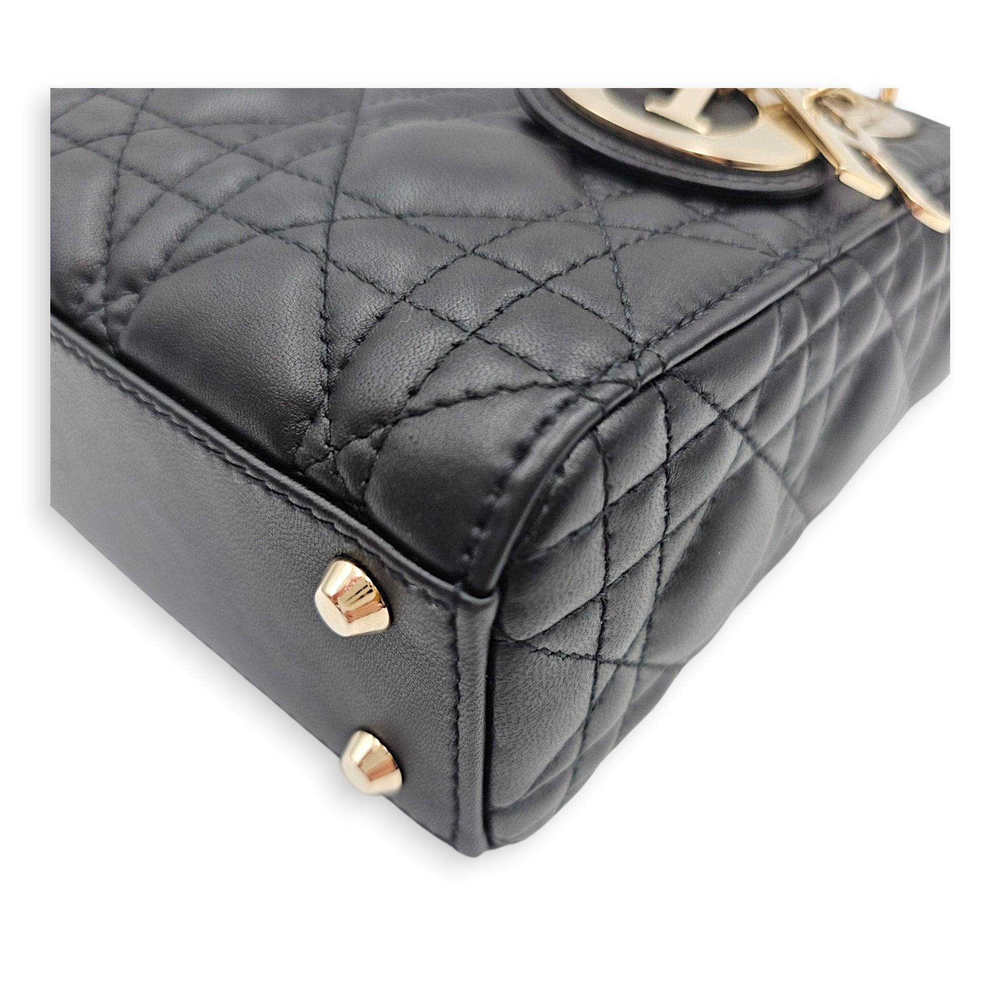 Mini Lady Dior Black Top Handle Bag in Lambskin Gold hardware CL2606-22003 10