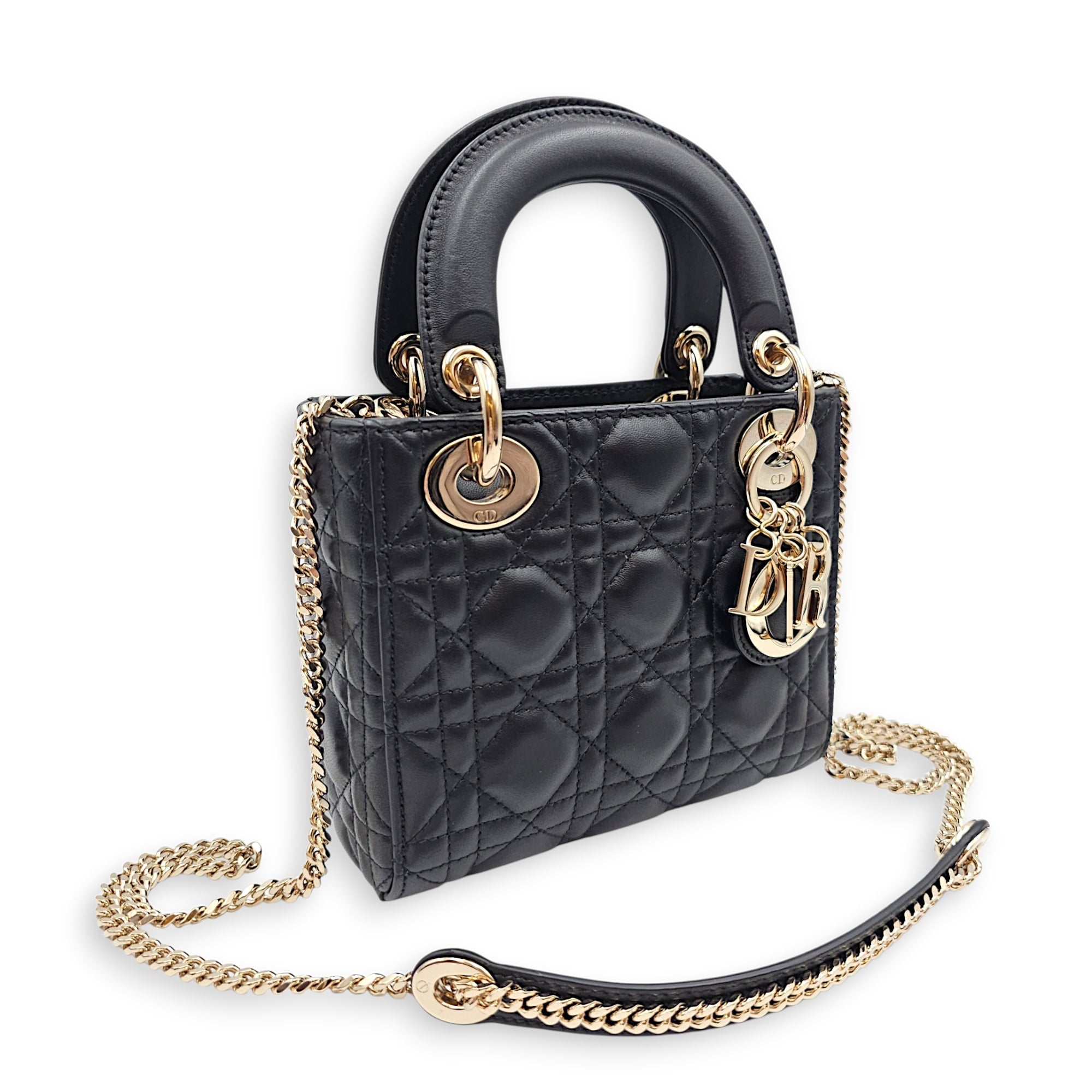 Mini Lady Dior Black Top Handle Bag in Lambskin Gold hardware CL2606-22003 11