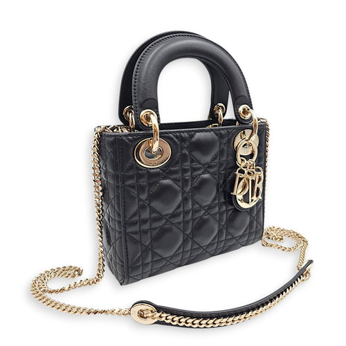 Mini Lady Dior Black Top Handle Bag in Lambskin Gold hardware CL2606-22003 11