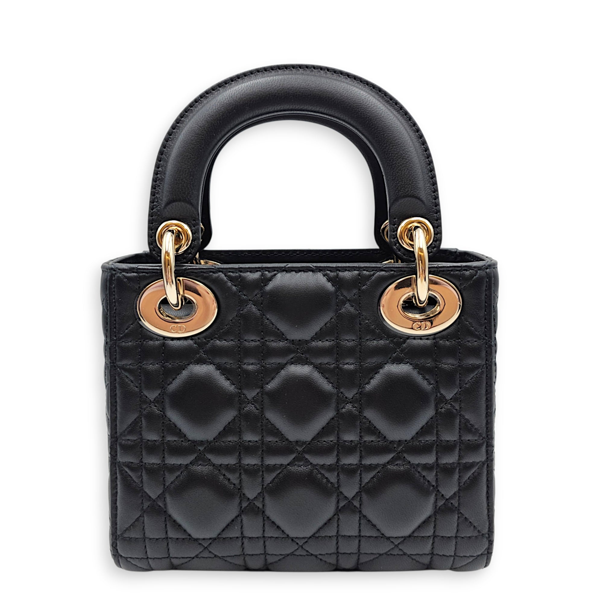 Mini Lady Dior Black Top Handle Bag in Lambskin Gold hardware CL2606-22003 2