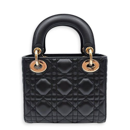 Mini Lady Dior Black Top Handle Bag in Lambskin Gold hardware CL2606-22003 2