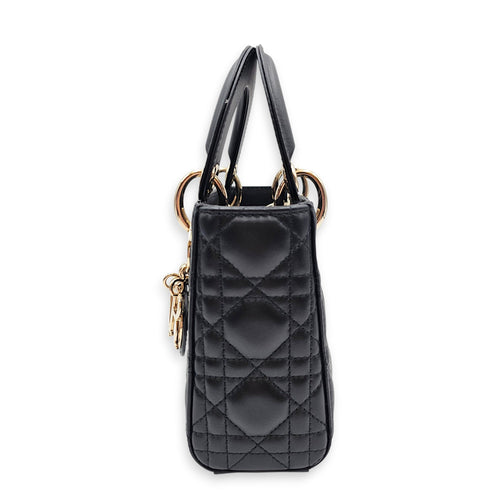 Mini Lady Dior Black Top Handle Bag in Lambskin Gold hardware CL2606-22003 3