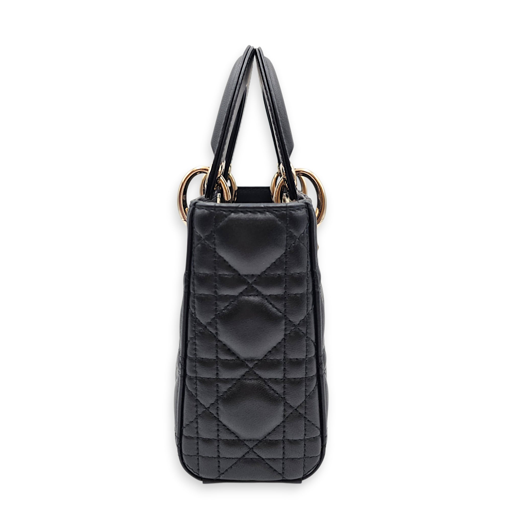Mini Lady Dior Black Top Handle Bag in Lambskin Gold hardware CL2606-22003 4