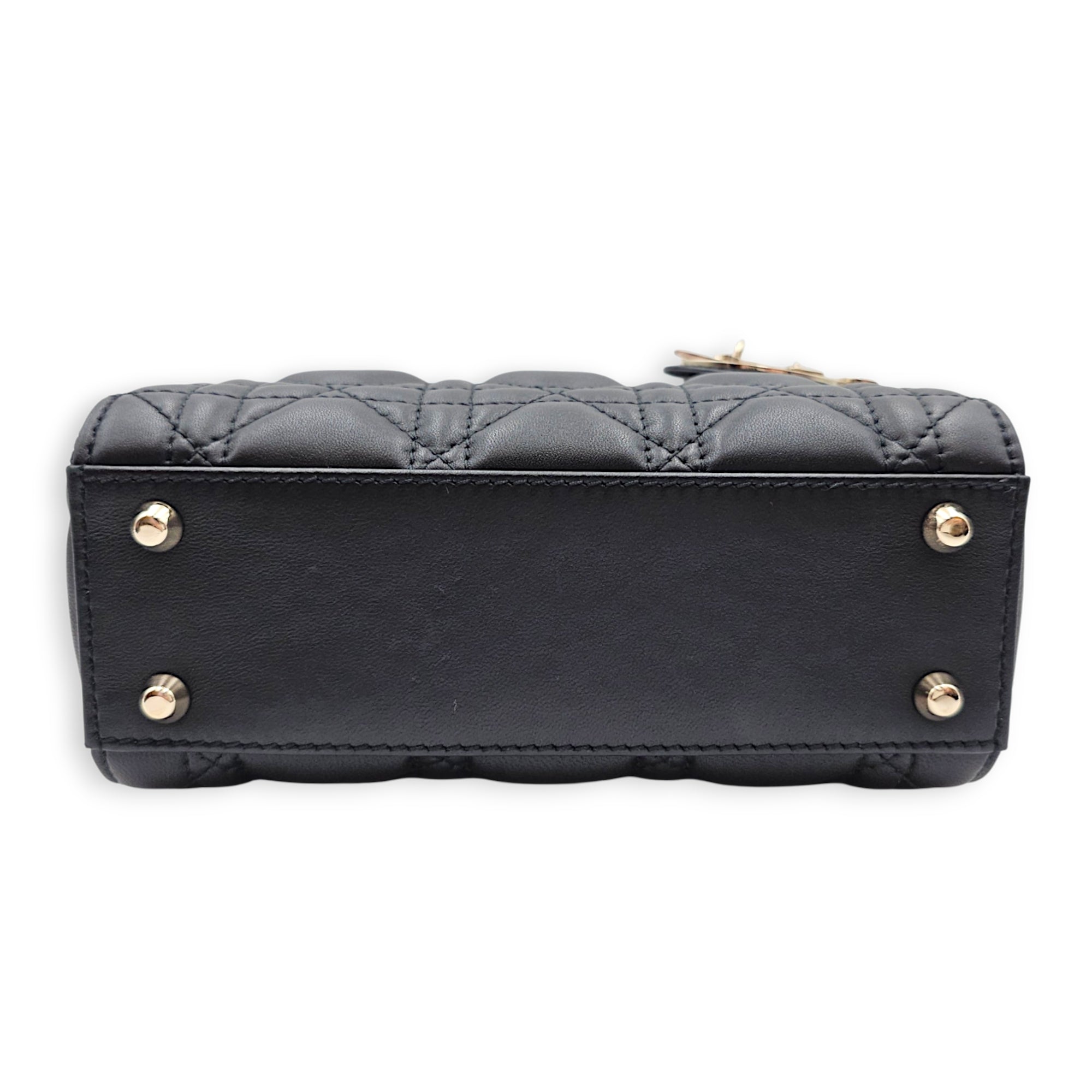 Mini Lady Dior Black Top Handle Bag in Lambskin Gold hardware CL2606-22003 5