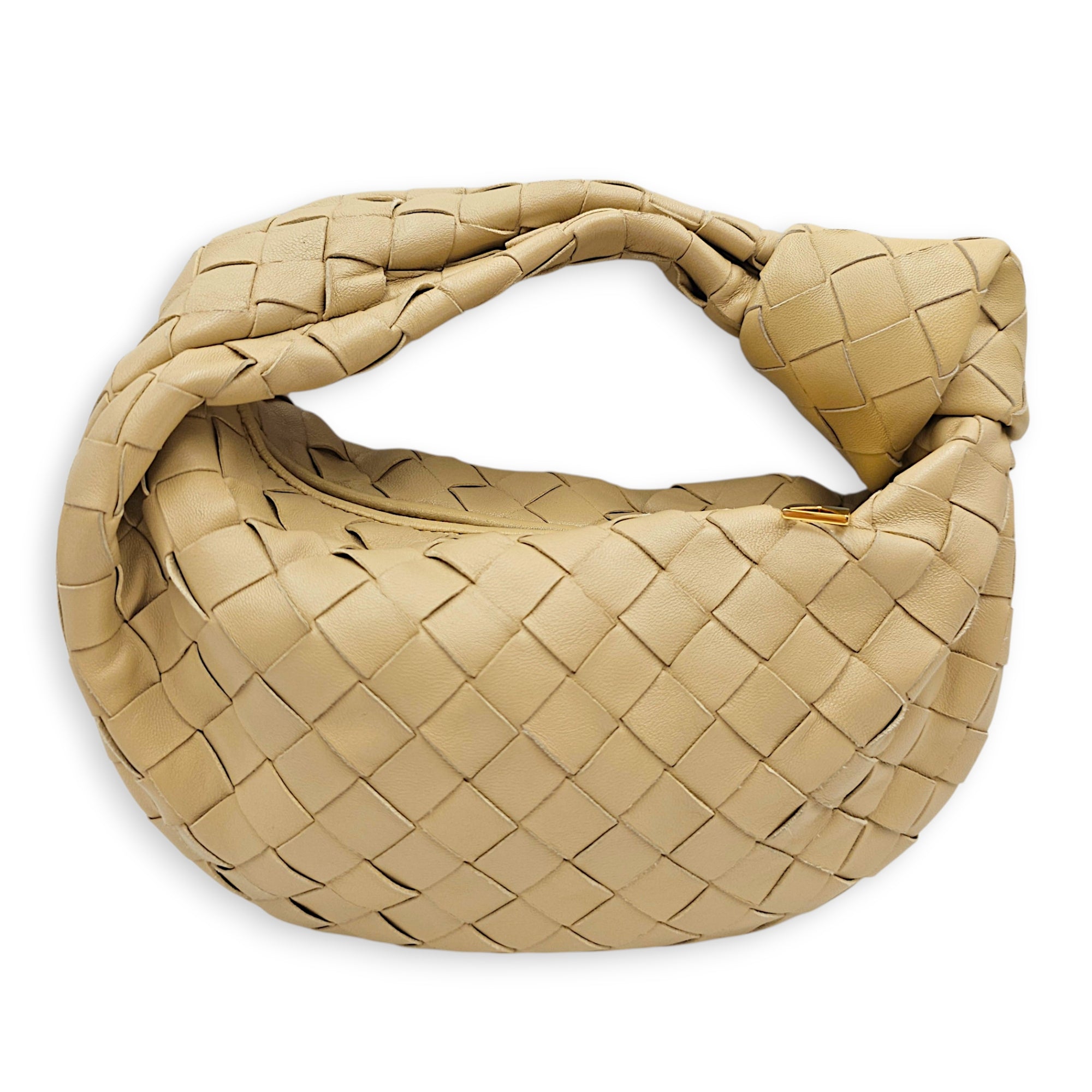 Jodie Intrecciato Mini Beige Top Handle Bag in Nappa Leather Gold hardware CL2606-22004 2