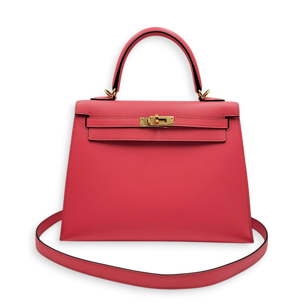 Sellier Kelly 25 Rose Azalee in Epsom Gold hardware