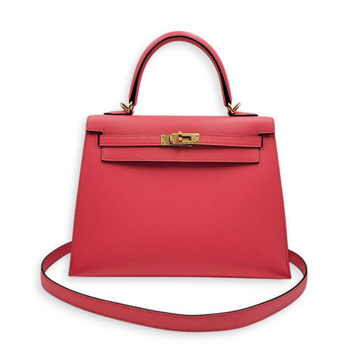 Sellier Kelly 25 Rose Azalee in Epsom Gold hardware