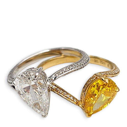 Pearl Brilliant (1.75 Carat) & Pear Modified Brilliant (1.75 Carat) 52 Ring (Set of 2) in E/Fancy Vivid Yellow CL2606-22038 1