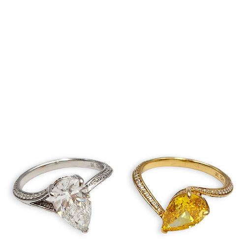 Pearl Brilliant (1.75 Carat) & Pear Modified Brilliant (1.75 Carat) 52 Ring (Set of 2) in E/Fancy Vivid Yellow CL2606-22038 2