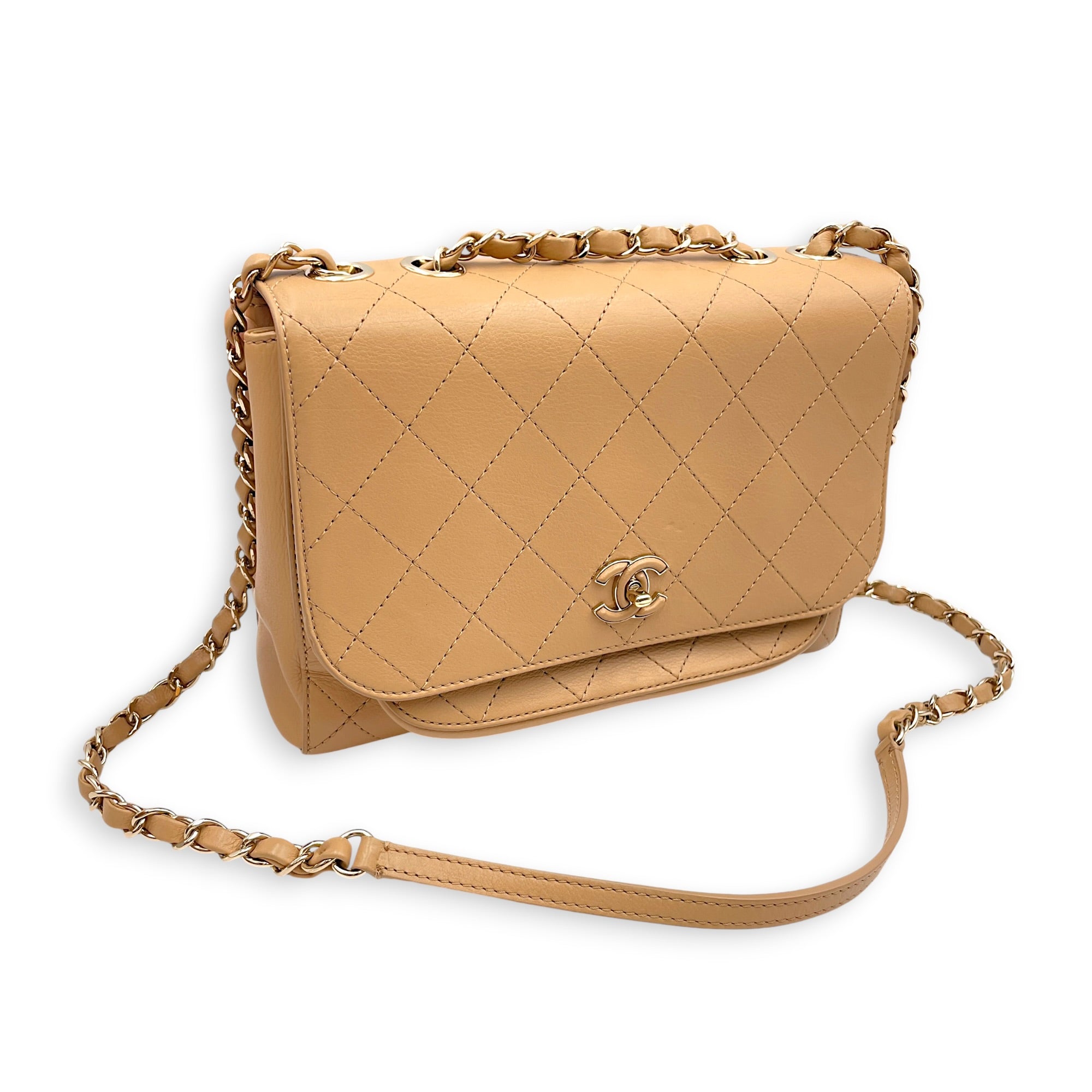 Covered Stitch CC Beige Shoulder Bag in Calfskin Gold hardware CL2606-22042 14