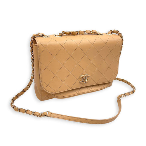 Covered Stitch CC Beige Shoulder Bag in Calfskin Gold hardware CL2606-22042 14
