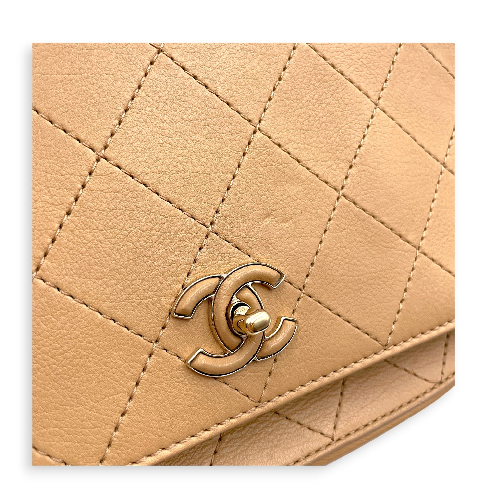 Covered Stitch CC Beige Shoulder Bag in Calfskin Gold hardware CL2606-22042 16