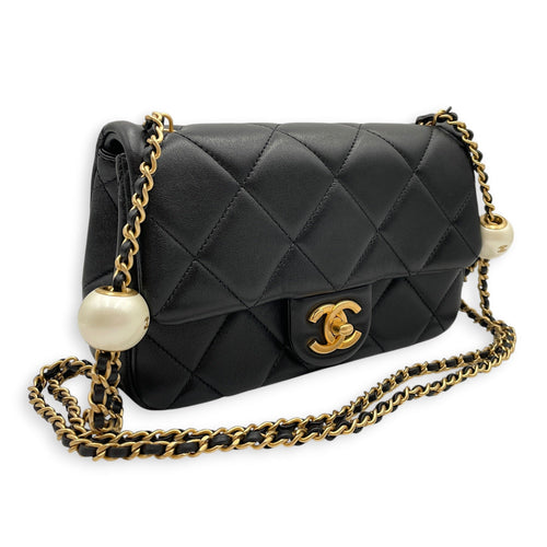 Twin Pearls Small Black Crossbody Bag in Calfskin Matte Gold hardware CL2606-22044 11