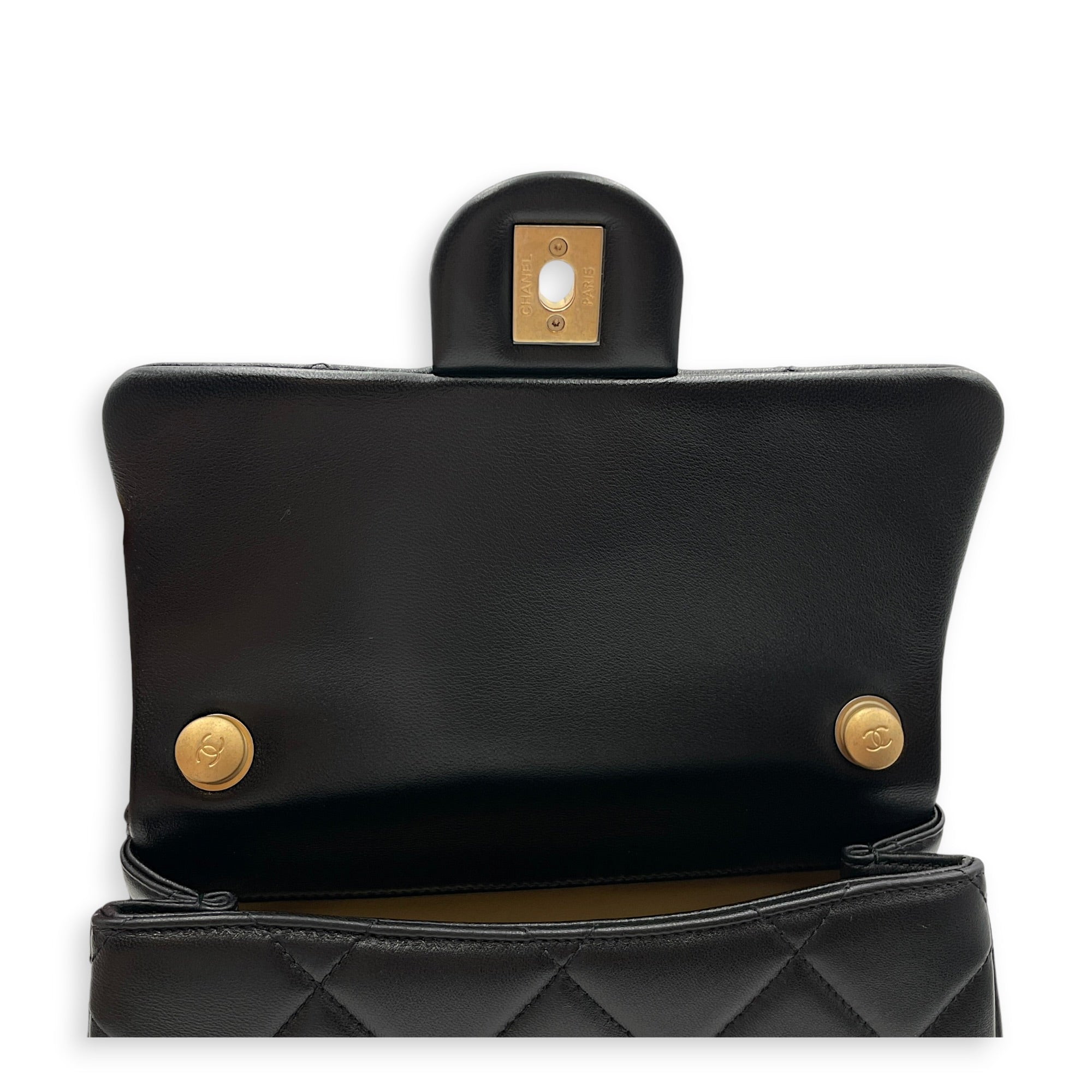 Twin Pearls Small Black Crossbody Bag in Calfskin Matte Gold hardware CL2606-22044 12