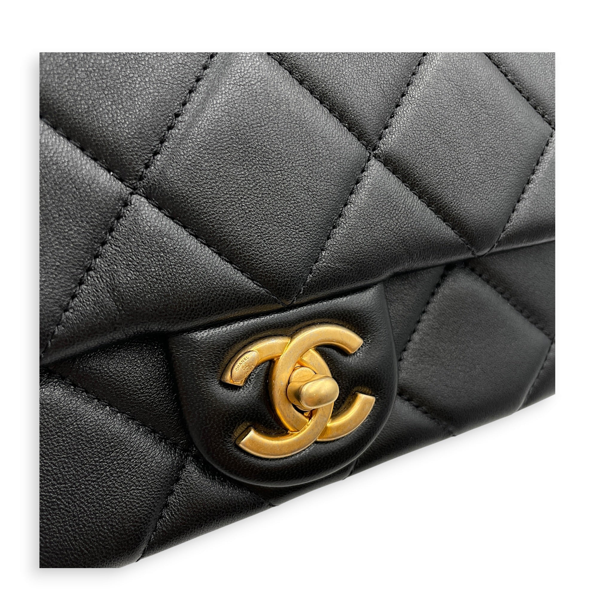 Twin Pearls Small Black Crossbody Bag in Calfskin Matte Gold hardware CL2606-22044 13