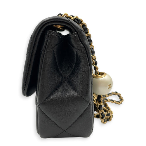 Twin Pearls Small Black Crossbody Bag in Calfskin Matte Gold hardware CL2606-22044 3