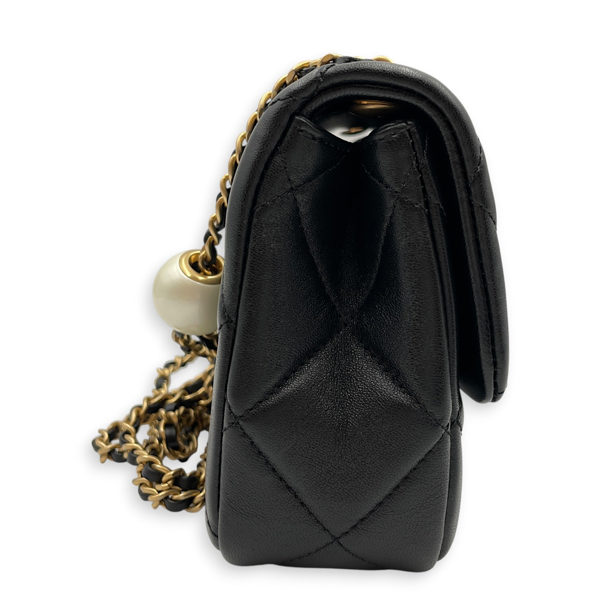 Twin Pearls Small Black Crossbody Bag in Calfskin Matte Gold hardware CL2606-22044 4
