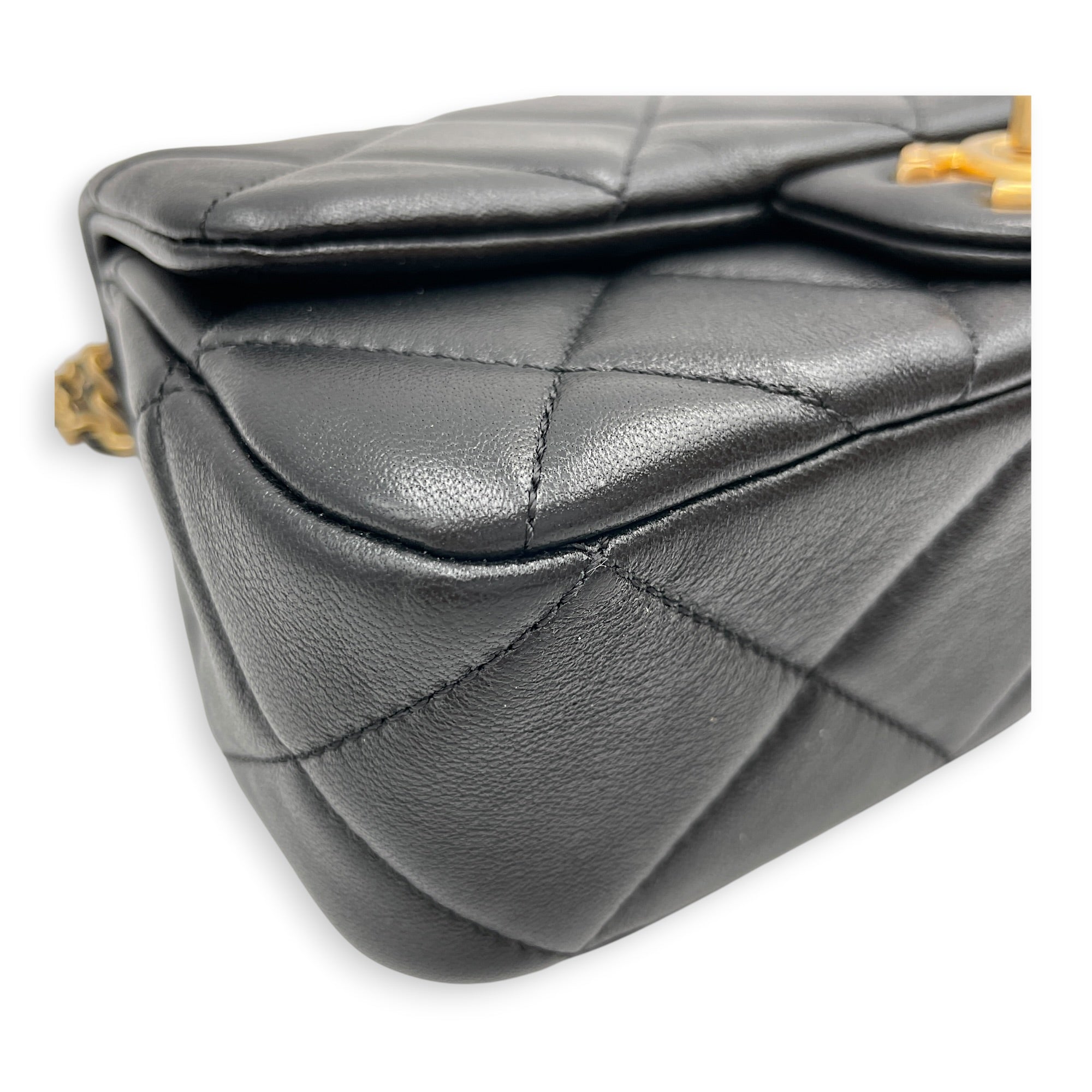 Twin Pearls Small Black Crossbody Bag in Calfskin Matte Gold hardware CL2606-22044 5