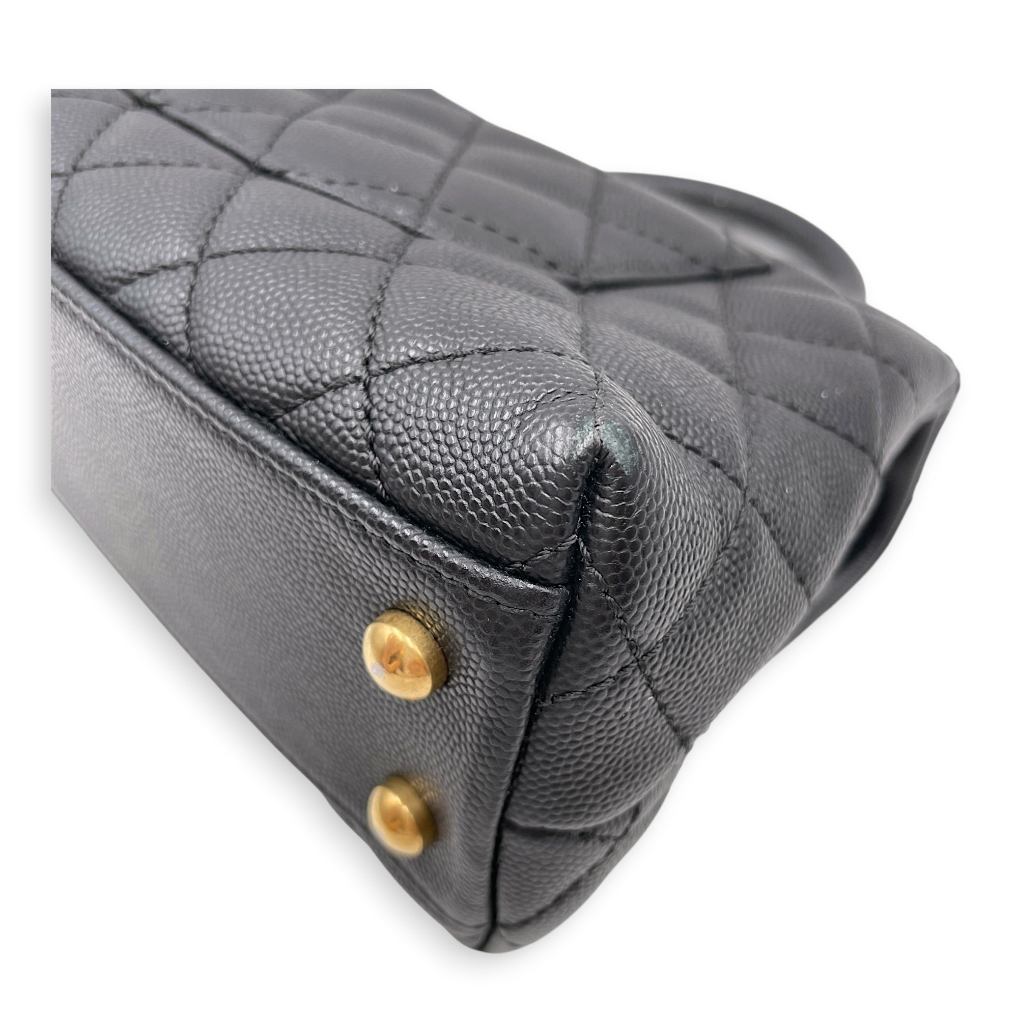 Coco Handle Quilted Black Top Handle Bag Ruthenium-finish Brass hardware CL2606-22046 11