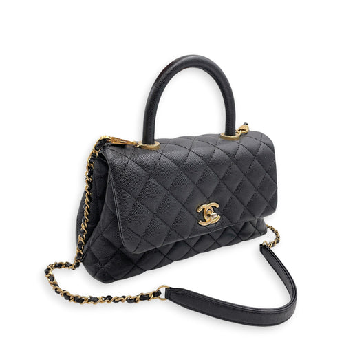 Coco Handle Quilted Black Top Handle Bag Ruthenium-finish Brass hardware CL2606-22046 12