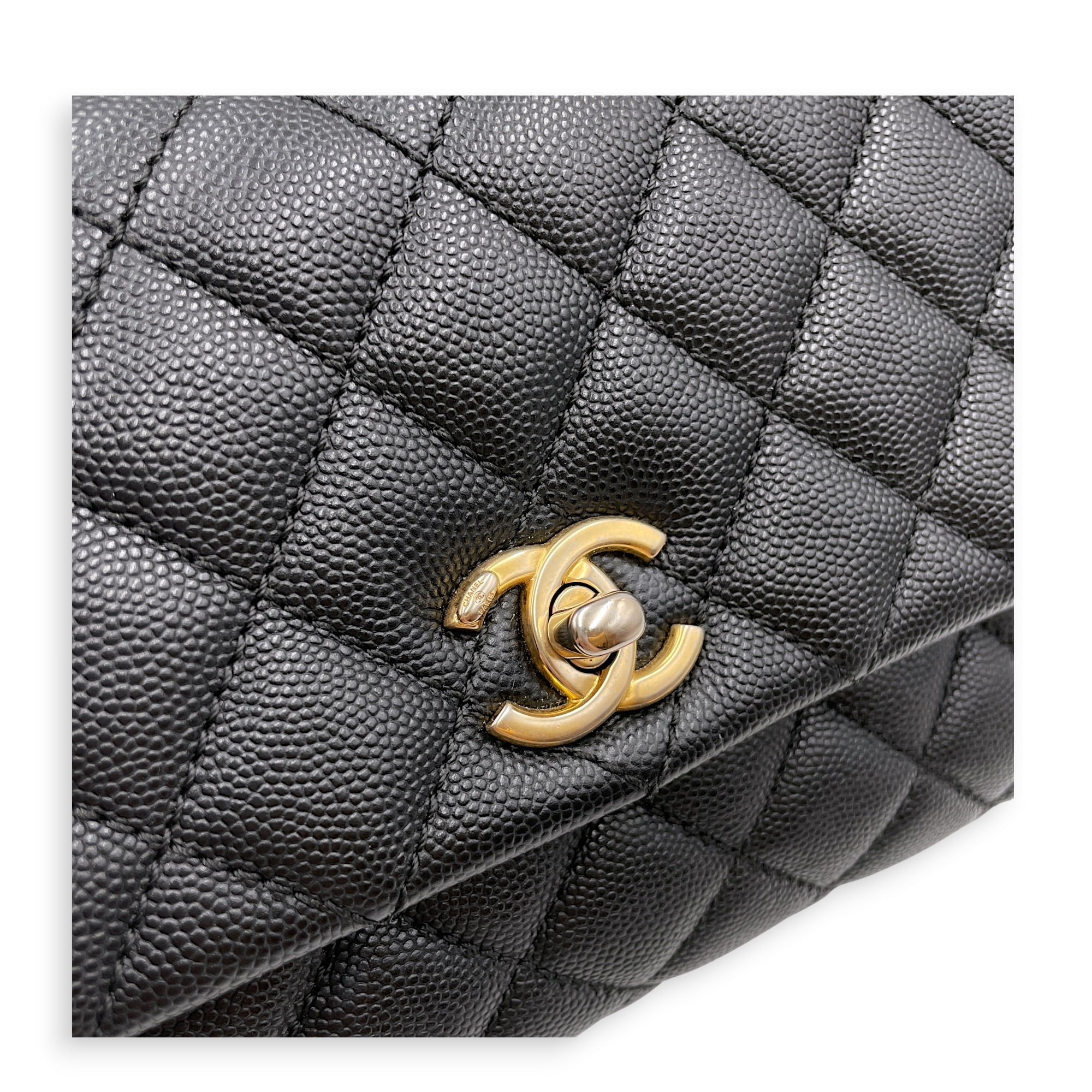 Coco Handle Quilted Black Top Handle Bag Ruthenium-finish Brass hardware CL2606-22046 13