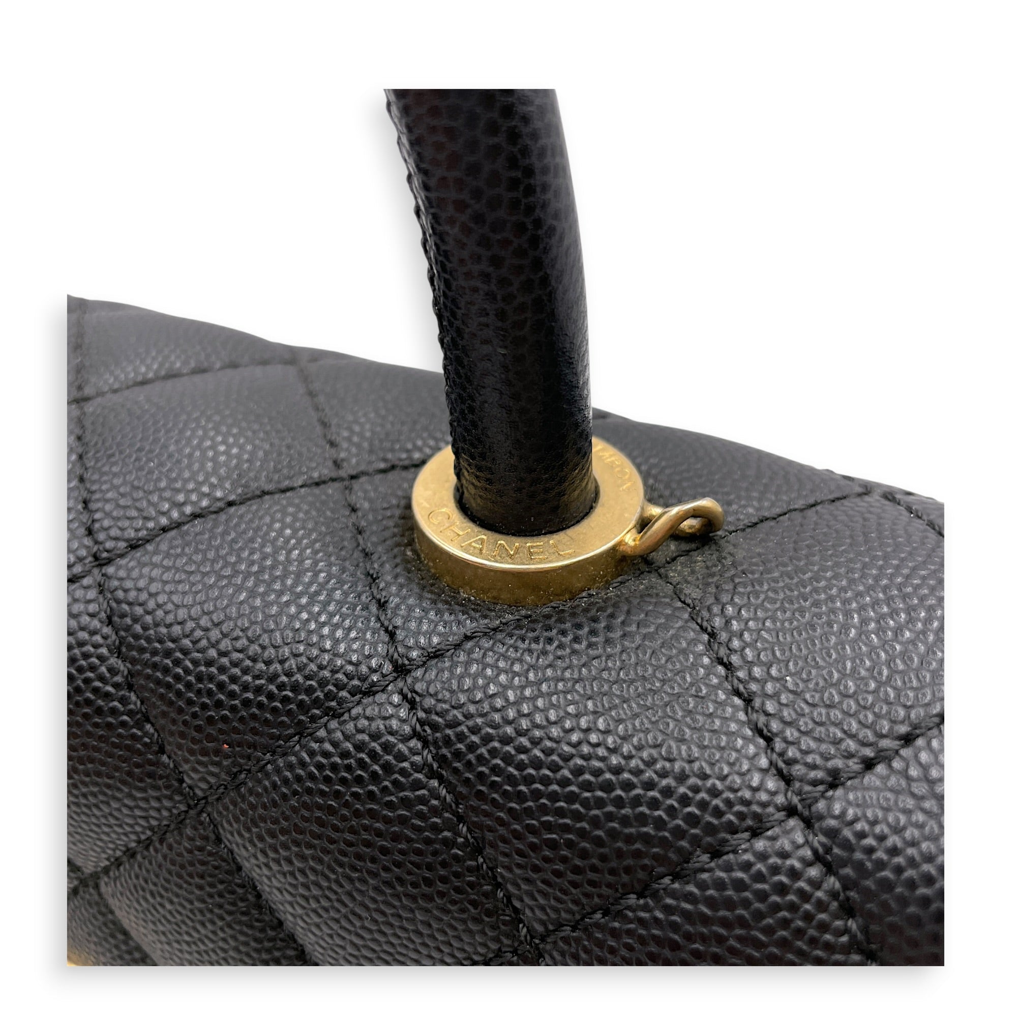 Coco Handle Quilted Black Top Handle Bag Ruthenium-finish Brass hardware CL2606-22046 15