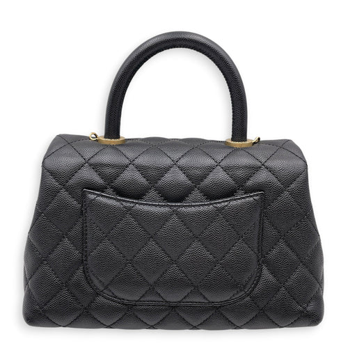 Coco Handle Quilted Black Top Handle Bag Ruthenium-finish Brass hardware CL2606-22046 2