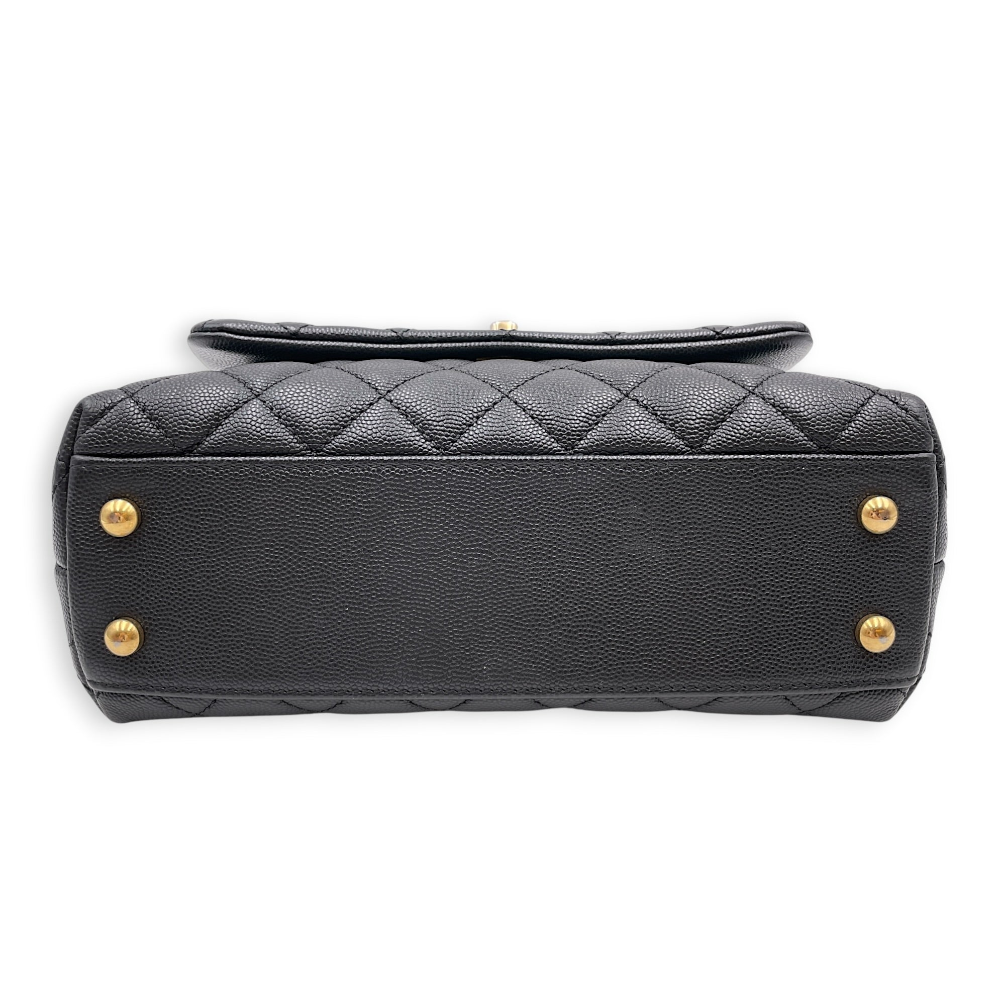 Coco Handle Quilted Black Top Handle Bag Ruthenium-finish Brass hardware CL2606-22046 3