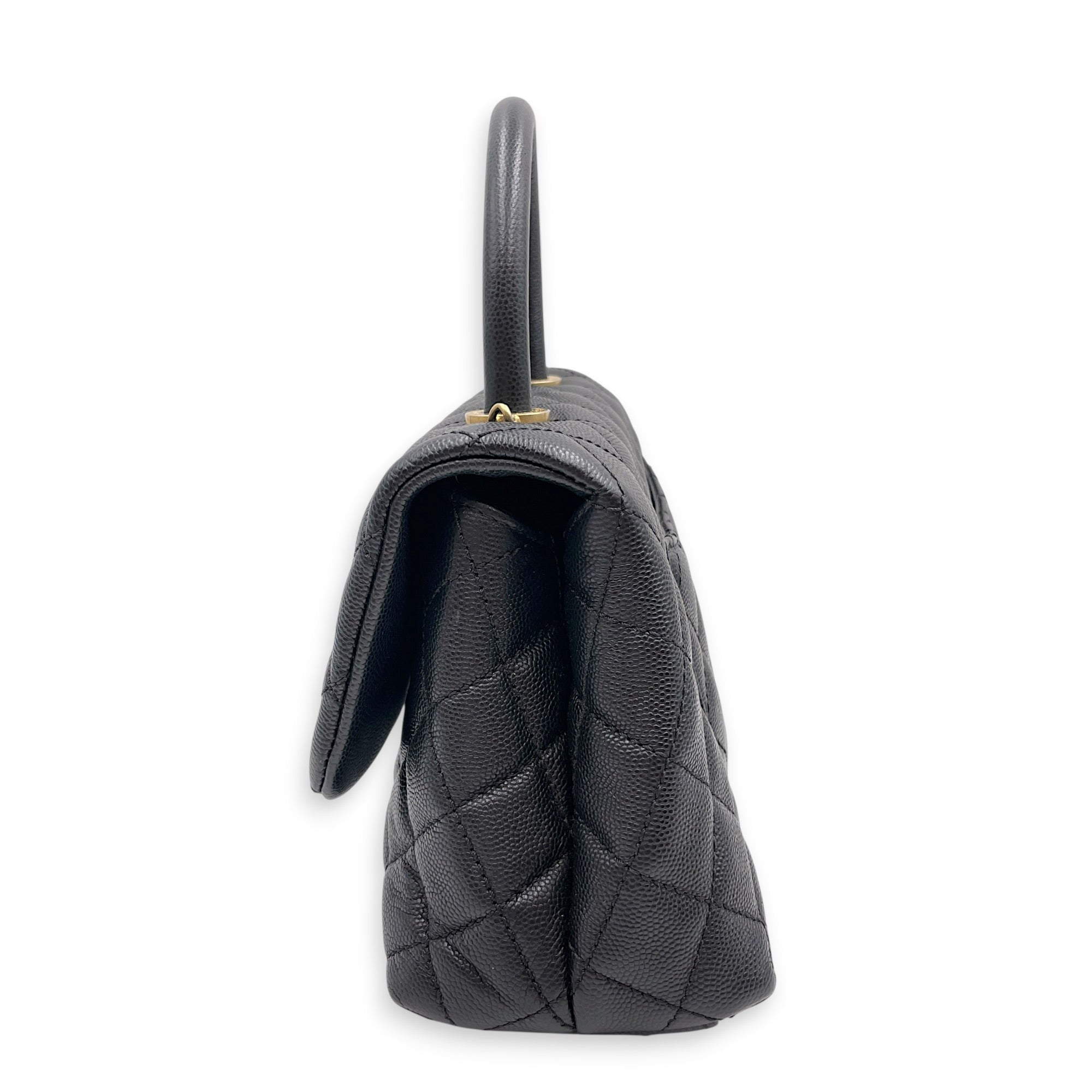 Coco Handle Quilted Black Top Handle Bag Ruthenium-finish Brass hardware CL2606-22046 4