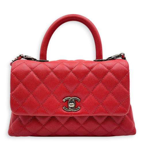 Coco Handle Quilted Red Top Handle Bag Ruthenium-finish Brass hardware CL2606-22048 1