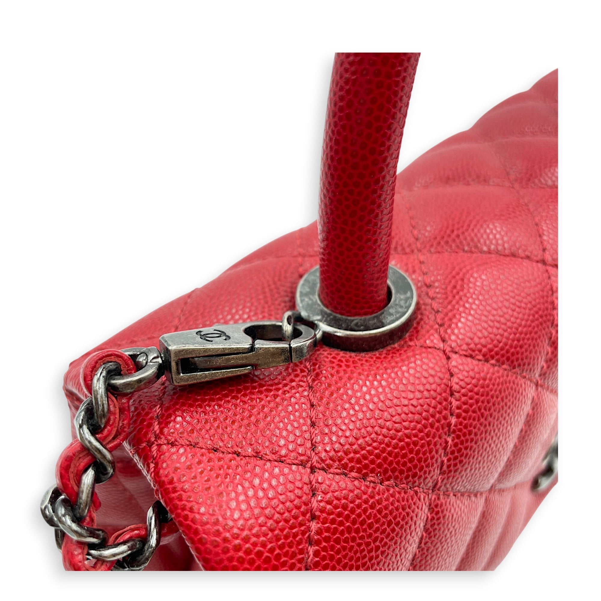 Coco Handle Quilted Red Top Handle Bag Ruthenium-finish Brass hardware CL2606-22048 14