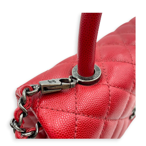 Coco Handle Quilted Red Top Handle Bag Ruthenium-finish Brass hardware CL2606-22048 14