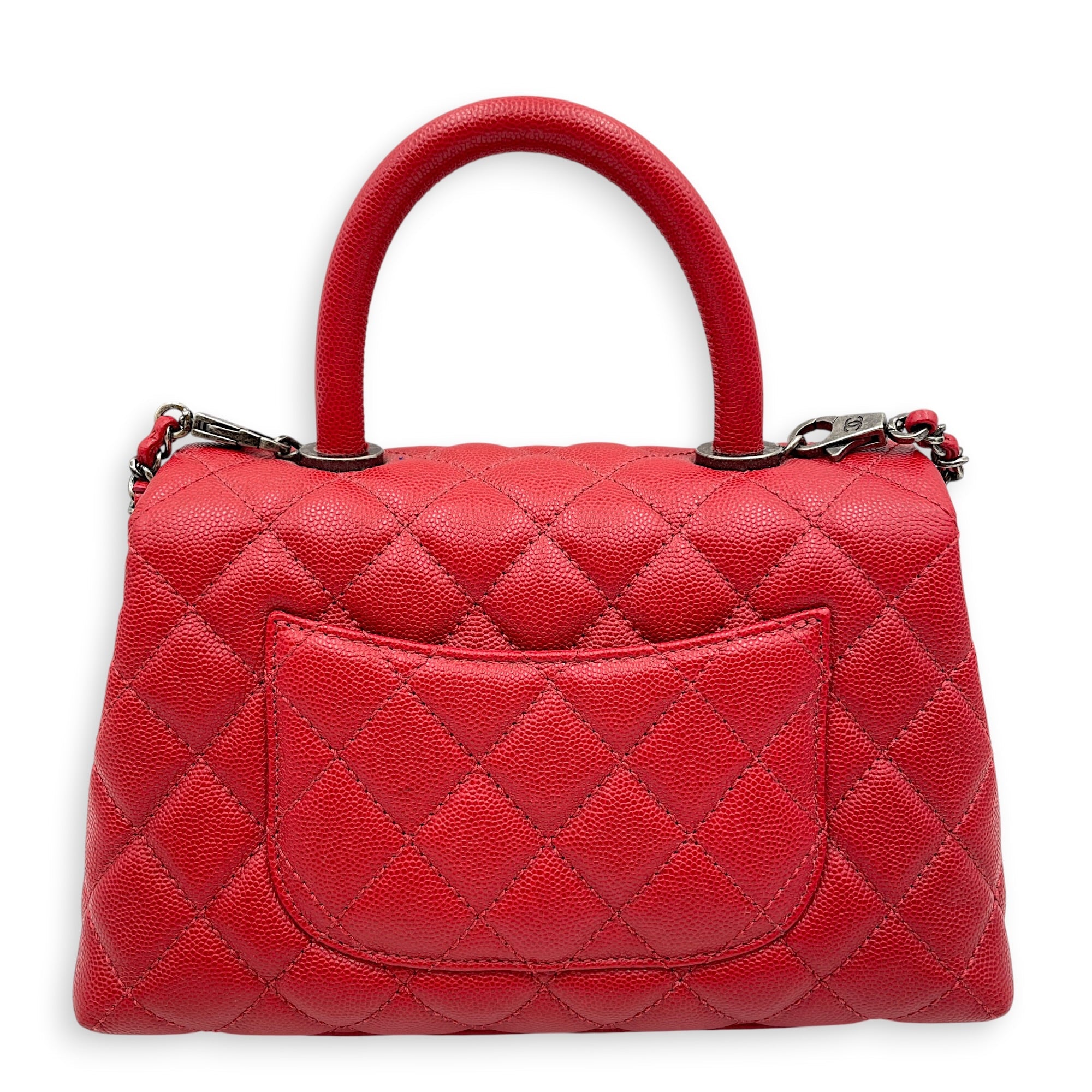 Coco Handle Quilted Red Top Handle Bag Ruthenium-finish Brass hardware CL2606-22048 2