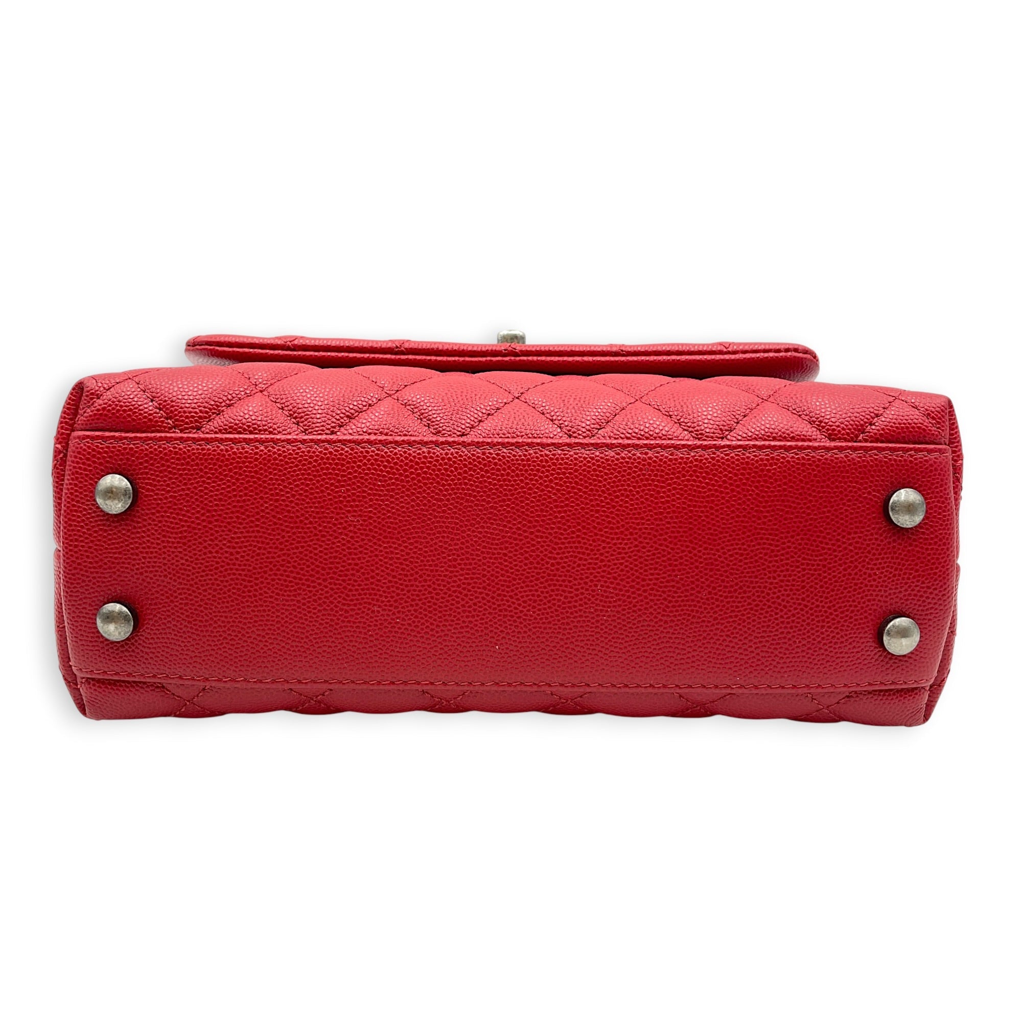 Coco Handle Quilted Red Top Handle Bag Ruthenium-finish Brass hardware CL2606-22048 3