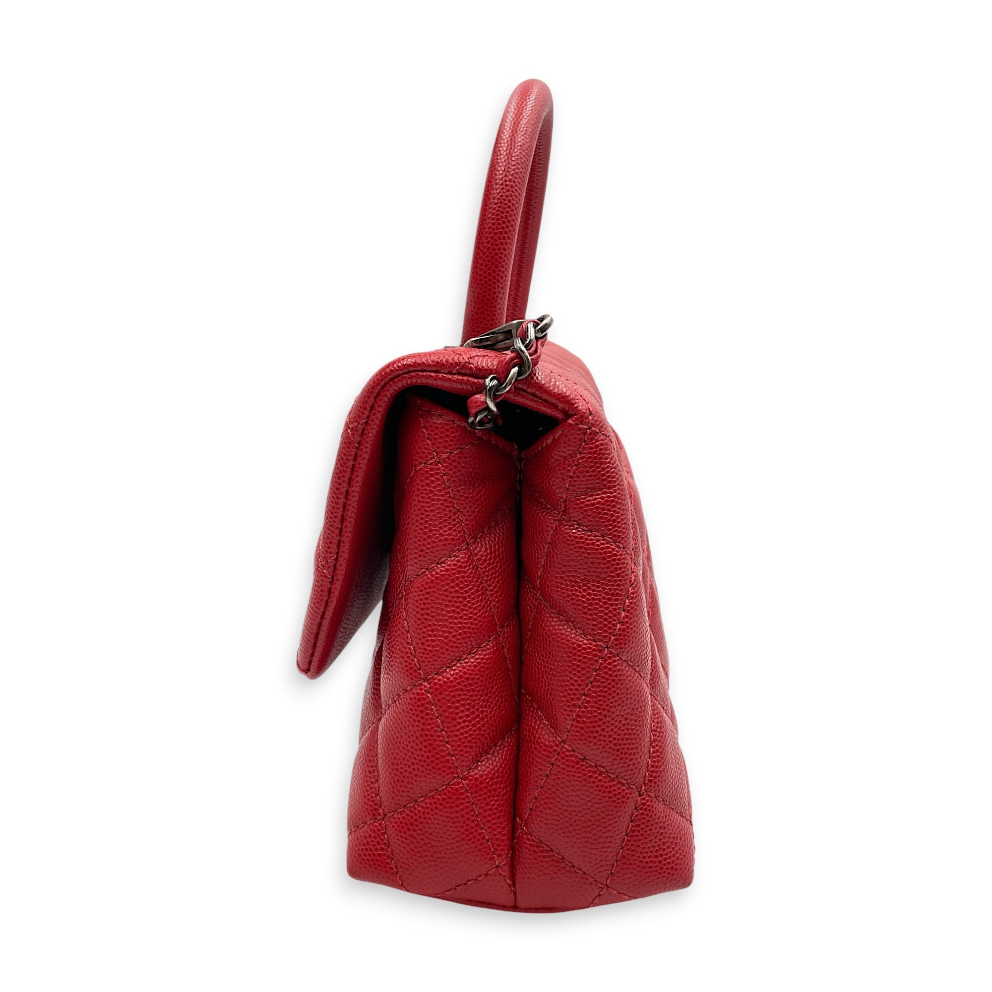 Coco Handle Quilted Red Top Handle Bag Ruthenium-finish Brass hardware CL2606-22048 4