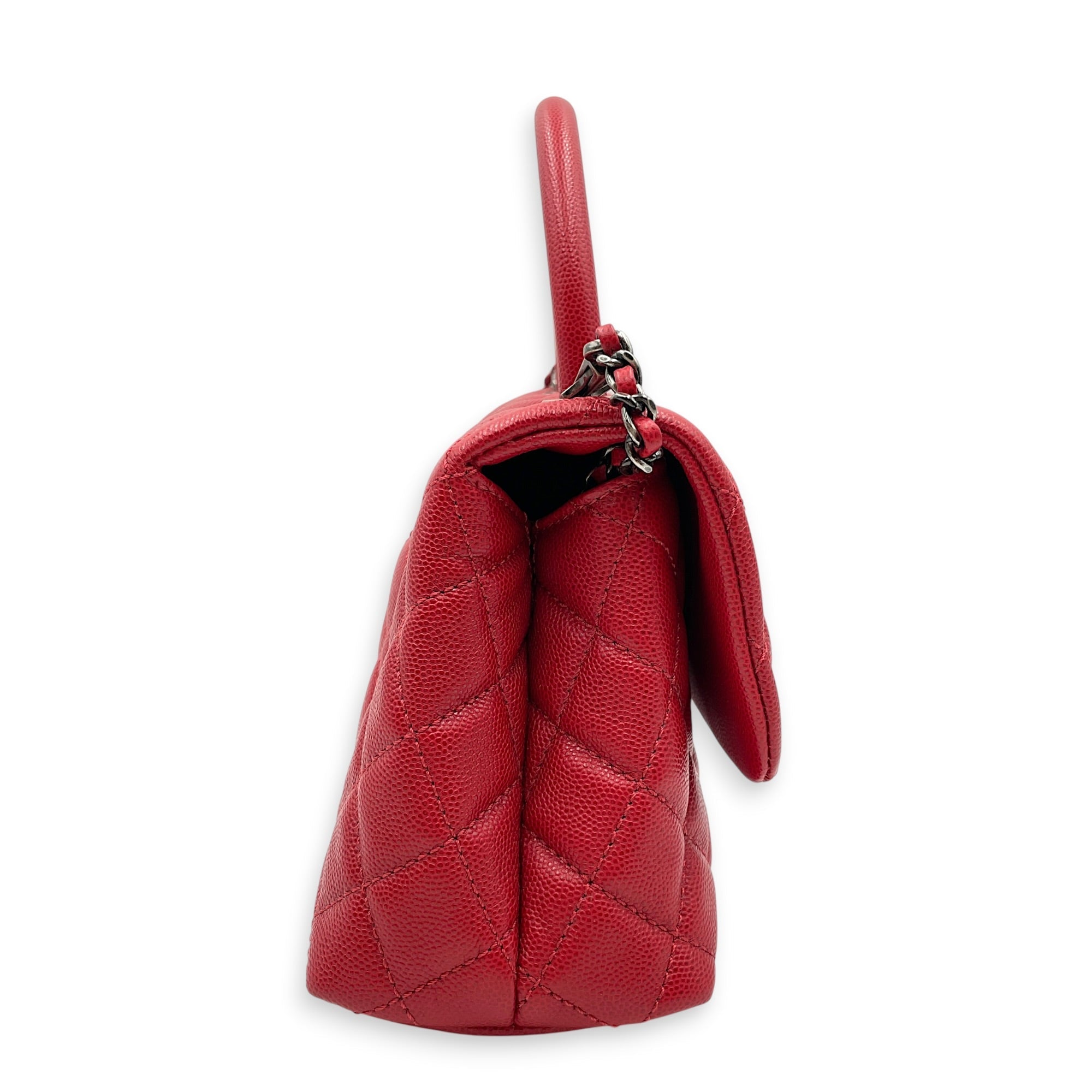 Coco Handle Quilted Red Top Handle Bag Ruthenium-finish Brass hardware CL2606-22048 5