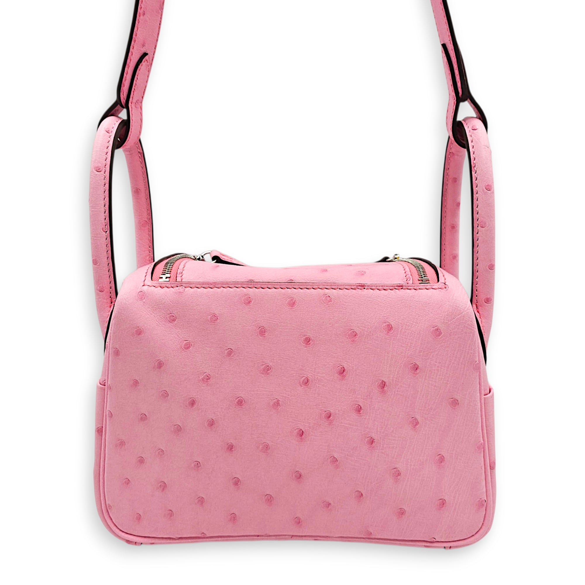 Lindy II Mini Rose Bubblegum in Ostrich Palladium hardware CL2606-22052 2