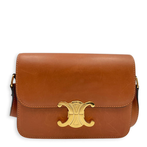 Triomphe Teen Tan Crossbody Bag in Calfskin Gold hardware CL2606-22053 1