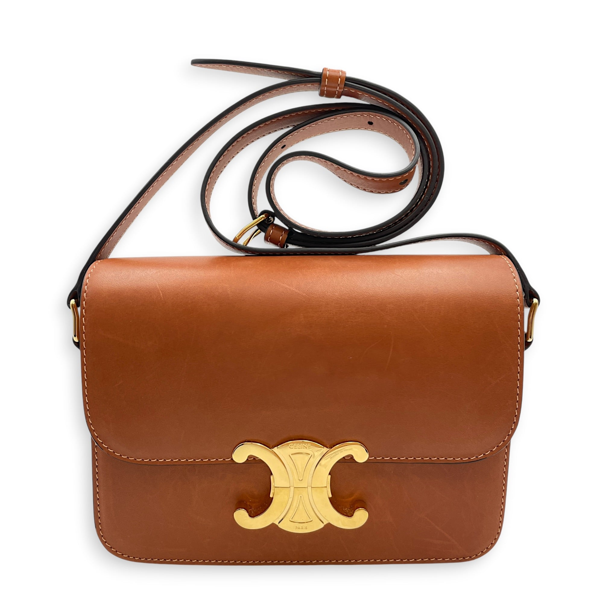 Triomphe Teen Tan Crossbody Bag in Calfskin Gold hardware CL2606-22053 10