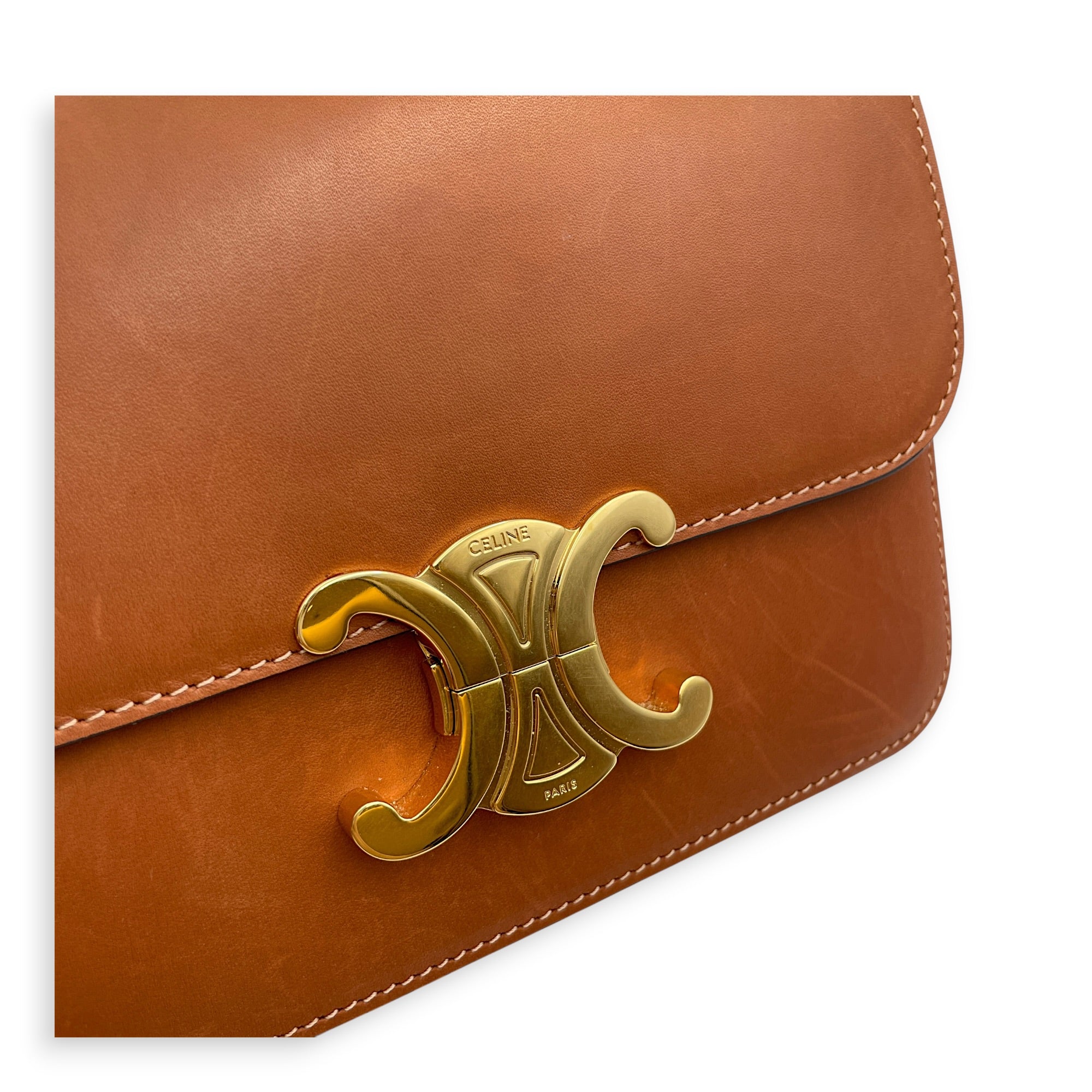 Triomphe Teen Tan Crossbody Bag in Calfskin Gold hardware CL2606-22053 11