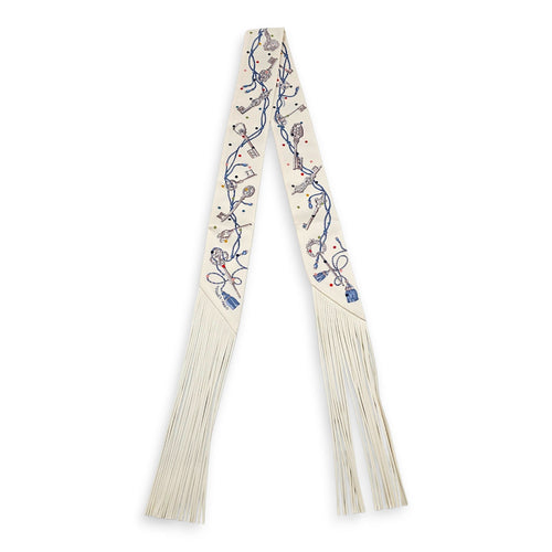 Les Cles a Pois Creme/Gris Perle Leather Fringes Twilly CL2606-22060 1