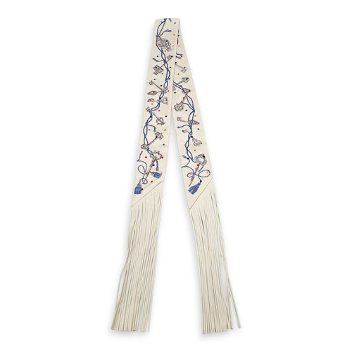 Les Cles a Pois Creme/Gris Perle Leather Fringes Twilly CL2606-22060 2