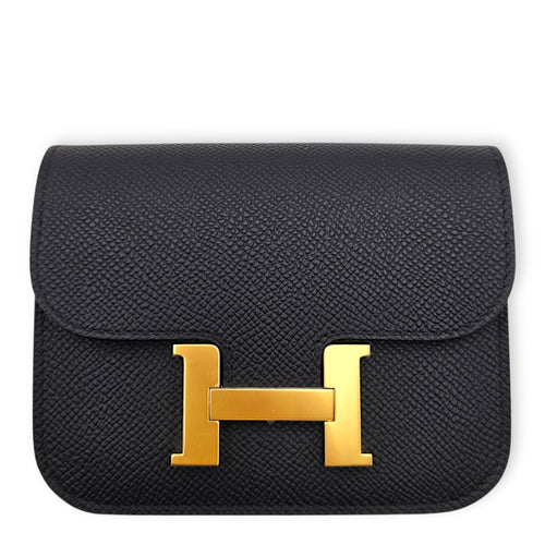 Constance Slim Black Wallet in Epsom Gold hardware CL2606-22063 1